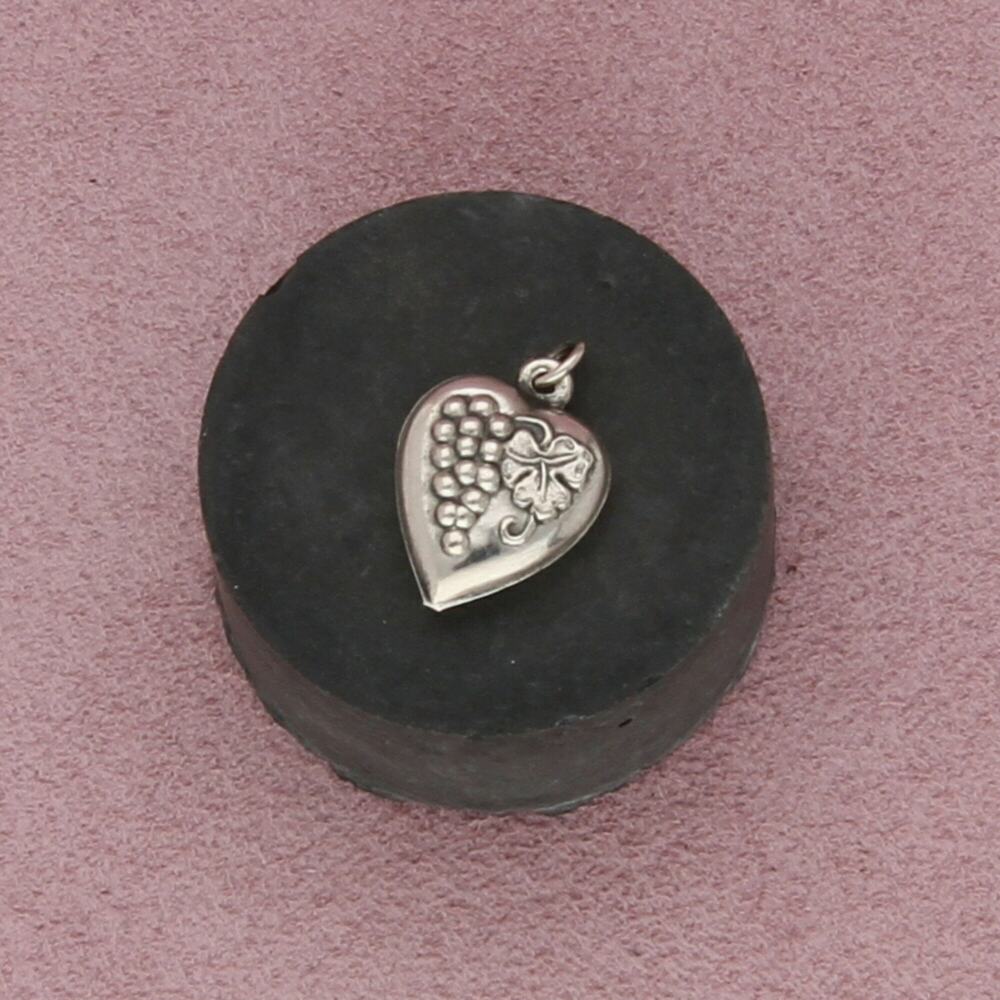 sterling silver vintage wwii grape bunch sweetheart puffy heart charm pendant